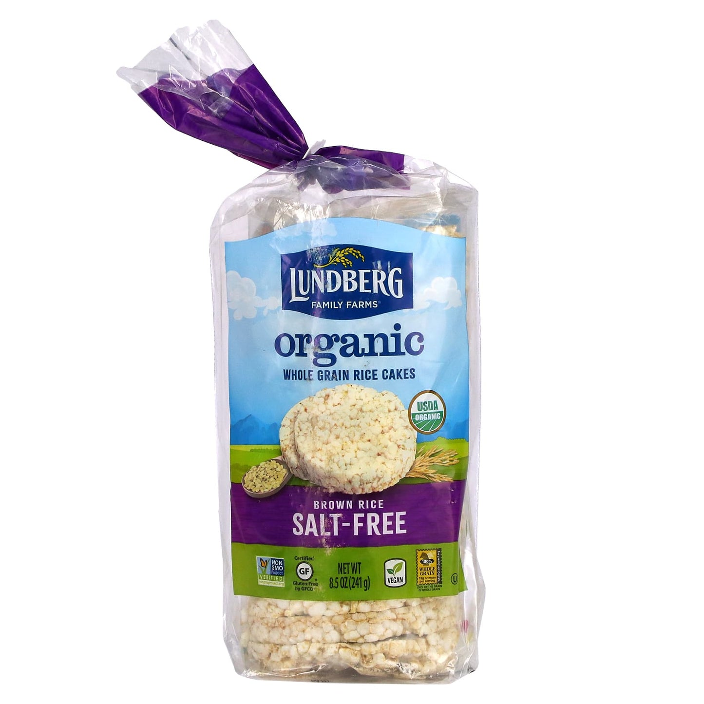 Lundberg-Organic Whole Grain Rice Cakes-Brown Rice-Salt Free-8.5 oz (241 g)