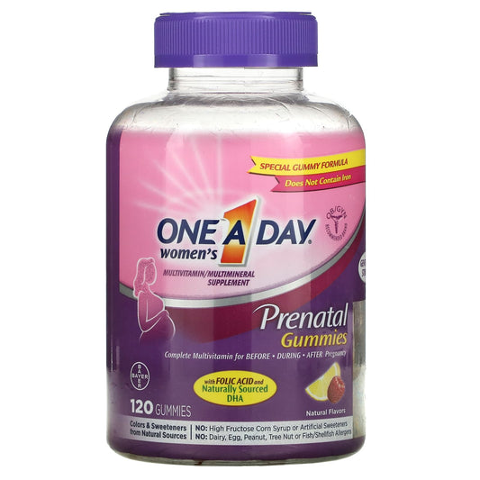 One-A-Day-Women's Prenatal Gummies with Folic Acid and DHA-Multivitamin/Multimineral Supplement-120 Gummies