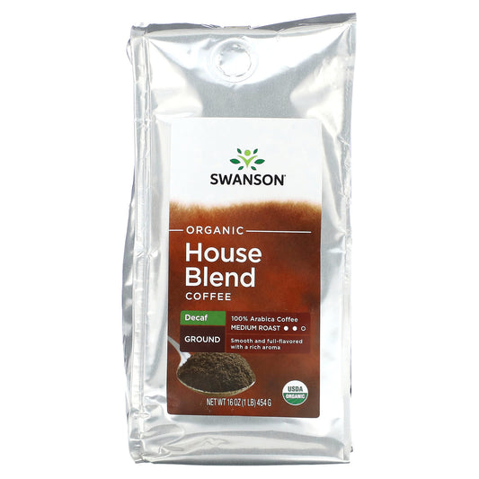 Swanson-Organic House Blend Coffee-Ground-Medium Roast-Decaf-1 lb (454 g)