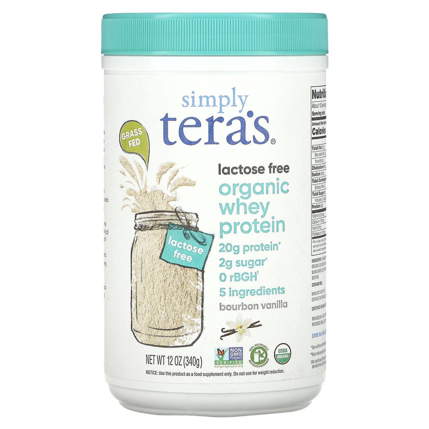 Simply Tera's-Organic Whey Protein-Bourbon Vanilla-12 oz (340 g)