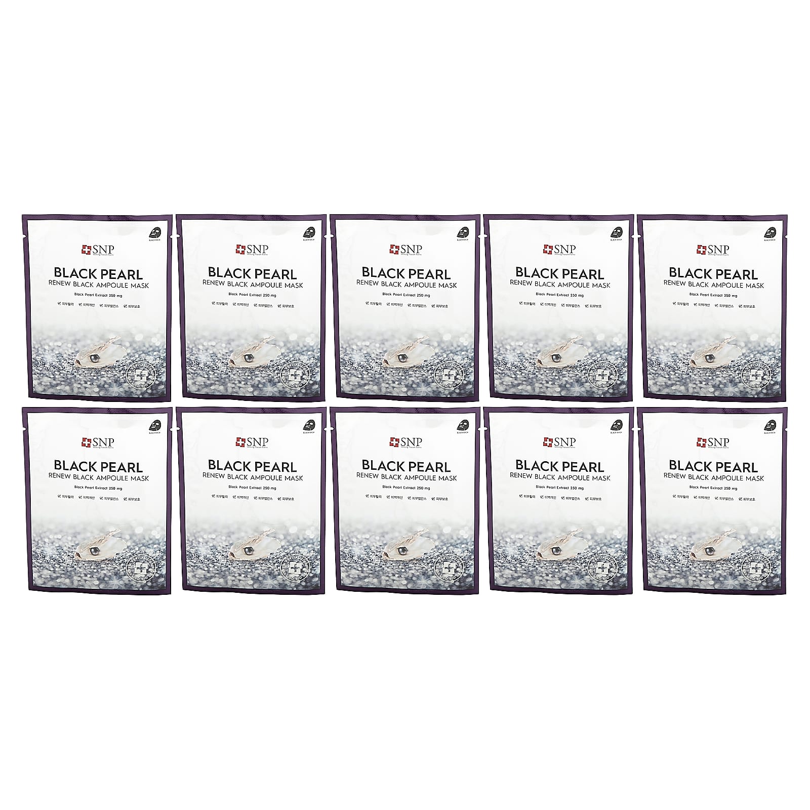 SNP-Black Pearl Renew Black Ampoule Beauty Mask-10 Sheets-0.84 fl oz (25 ml) Each