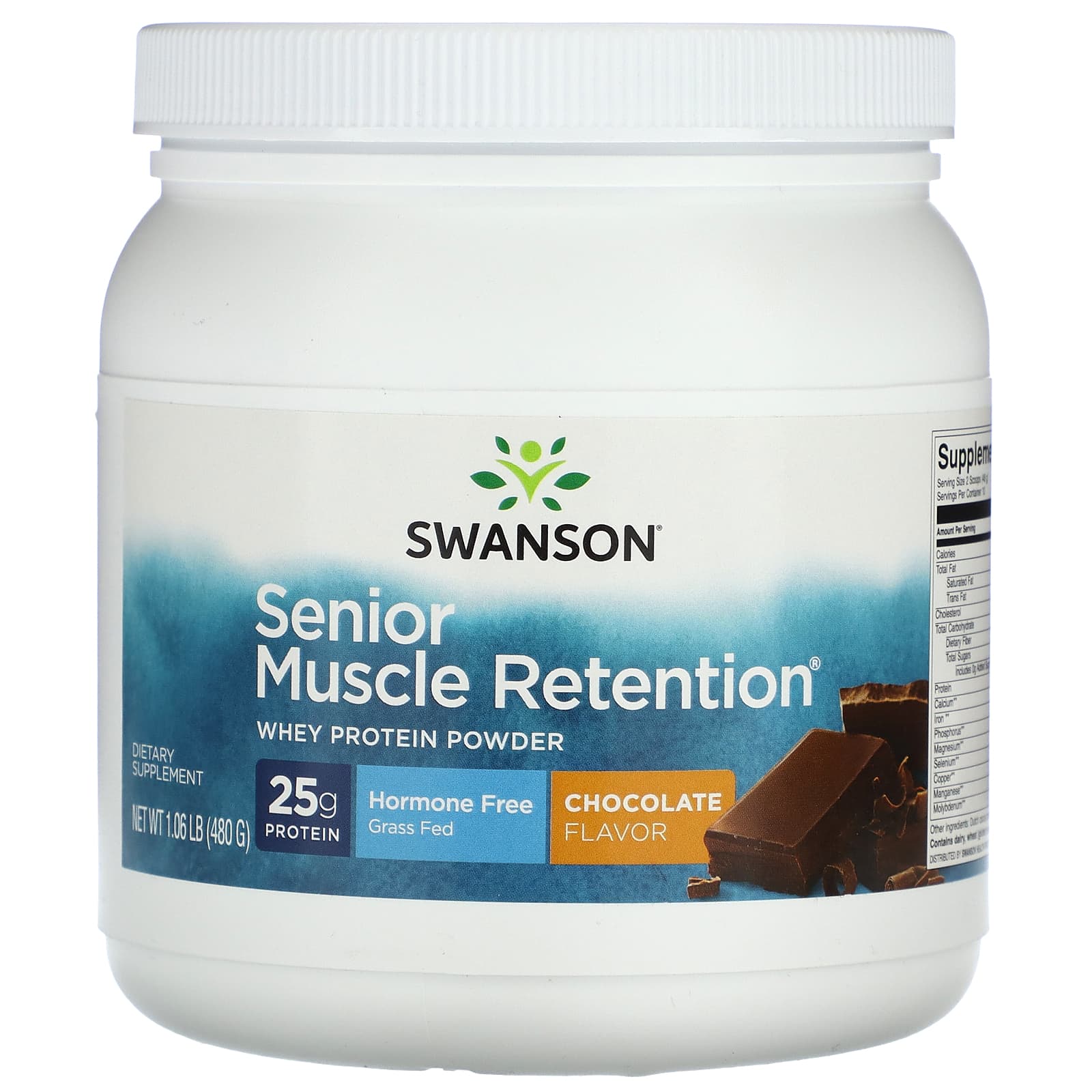 Swanson-Senior Muscle Retention Whey Protein Powder-Chocolate-1.06 lb (480 g)