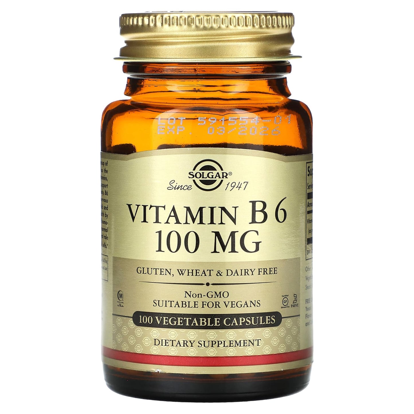 Solgar-Vitamin B6-100 mg-100 Vegetable Capsules