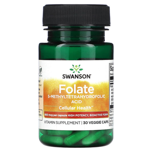 Swanson-Folate-5-Methyltetrahydrofolic Acid-800 mcg-30 Veggie Caps