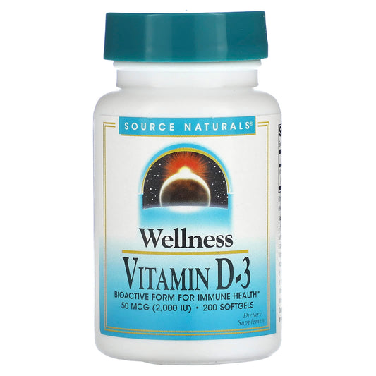 Source Naturals-Wellness-Vitamin D-3-50 mcg (2,000 IU)-200 Softgels