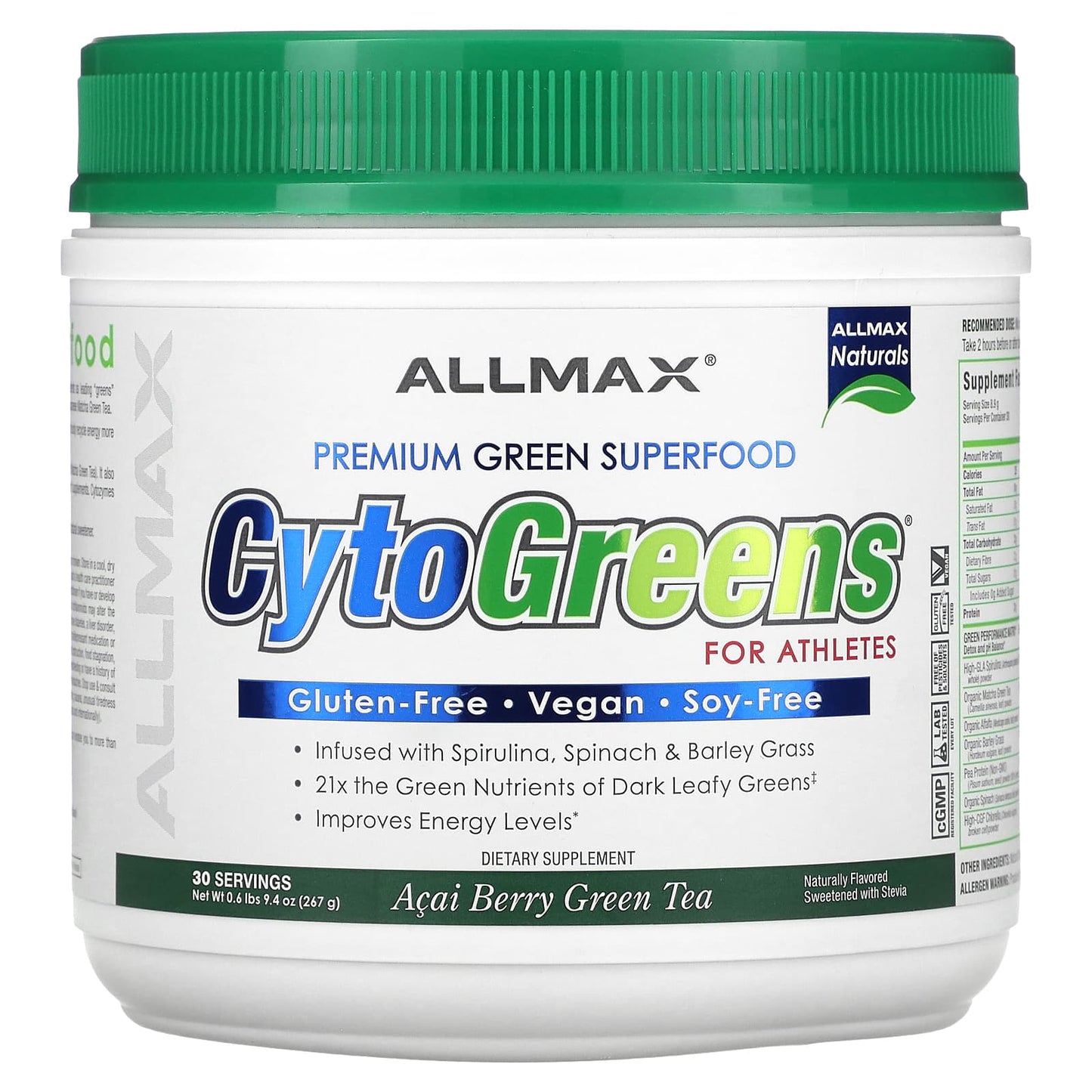 ALLMAX-CytoGreens For Athletes-Acai Berry Green Tea-0.6 lbs (267 g)