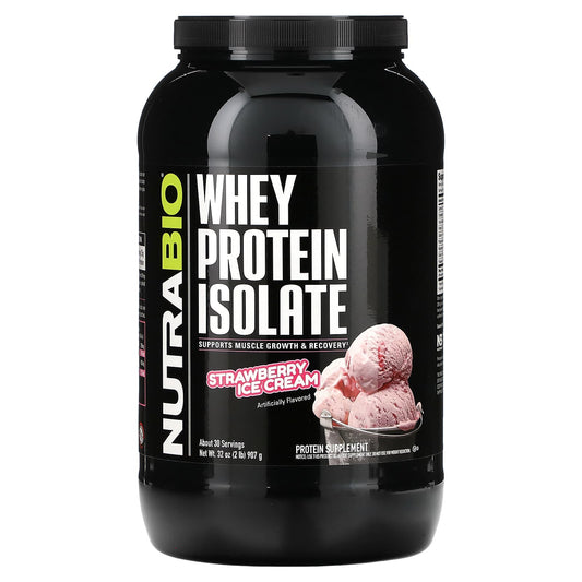 NutraBio-Whey Protein Isolate-Strawberry Ice Cream-2 lb (907 g)