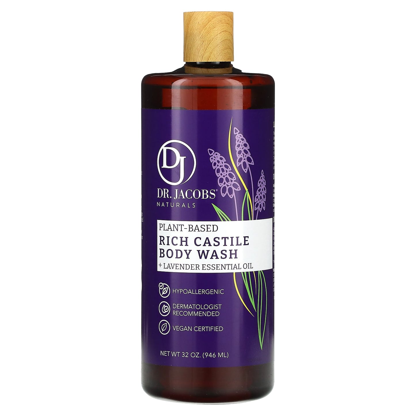 Dr. Jacobs Naturals-Plant-Based Rich Castile Body Wash + Lavender Essential Oil-32 oz (946 ml)