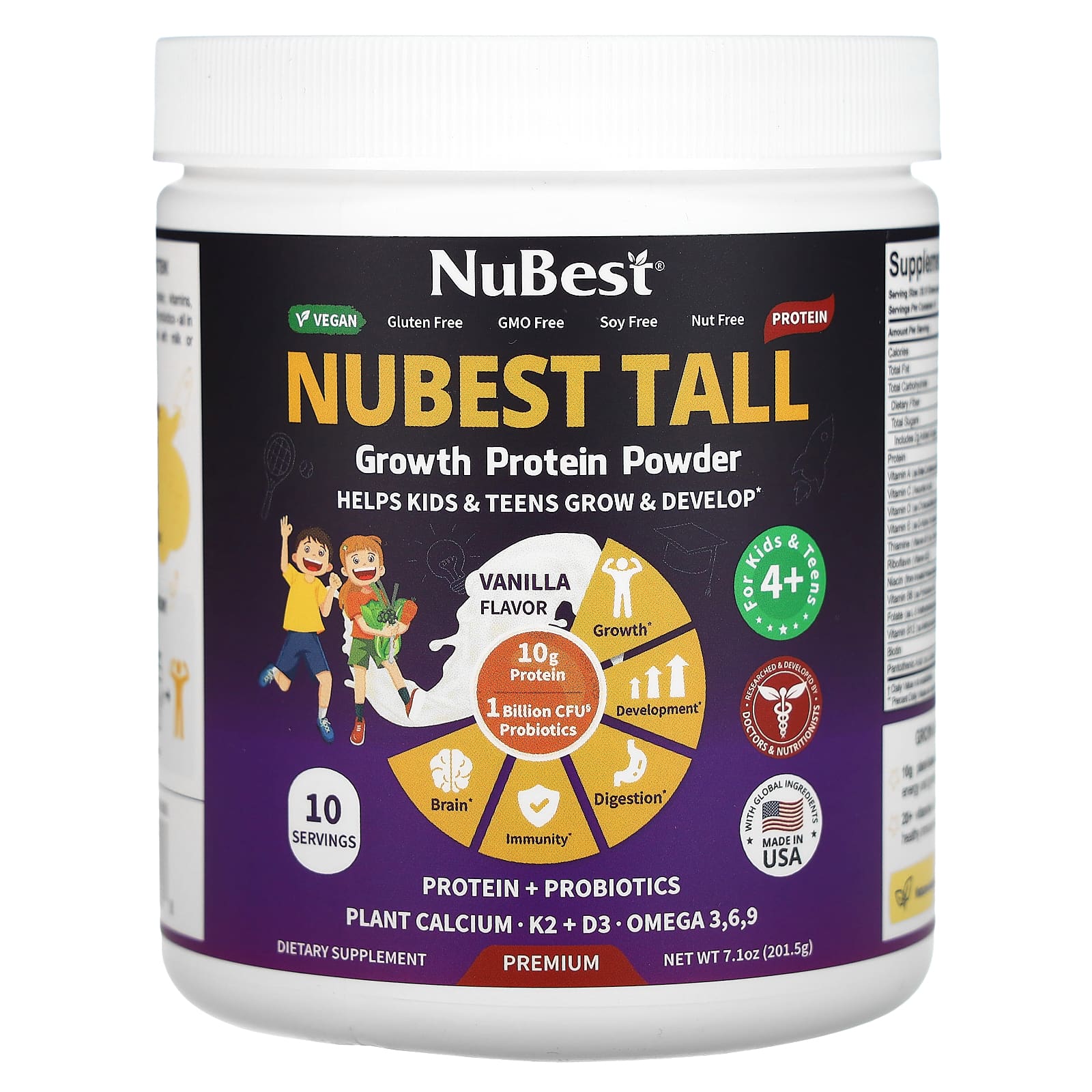 NuBest-Nubest Tall-Growth Protein Powder-For Kids & Teens 4 +-Vanilla-7.1 oz (201.5g )