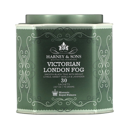 Harney & Sons-Victorian London Fog-Smooth Black Tea With Bright Citrus-Sweet Vanilla & Lavender-30 Sachets-2.67 oz (75 g)