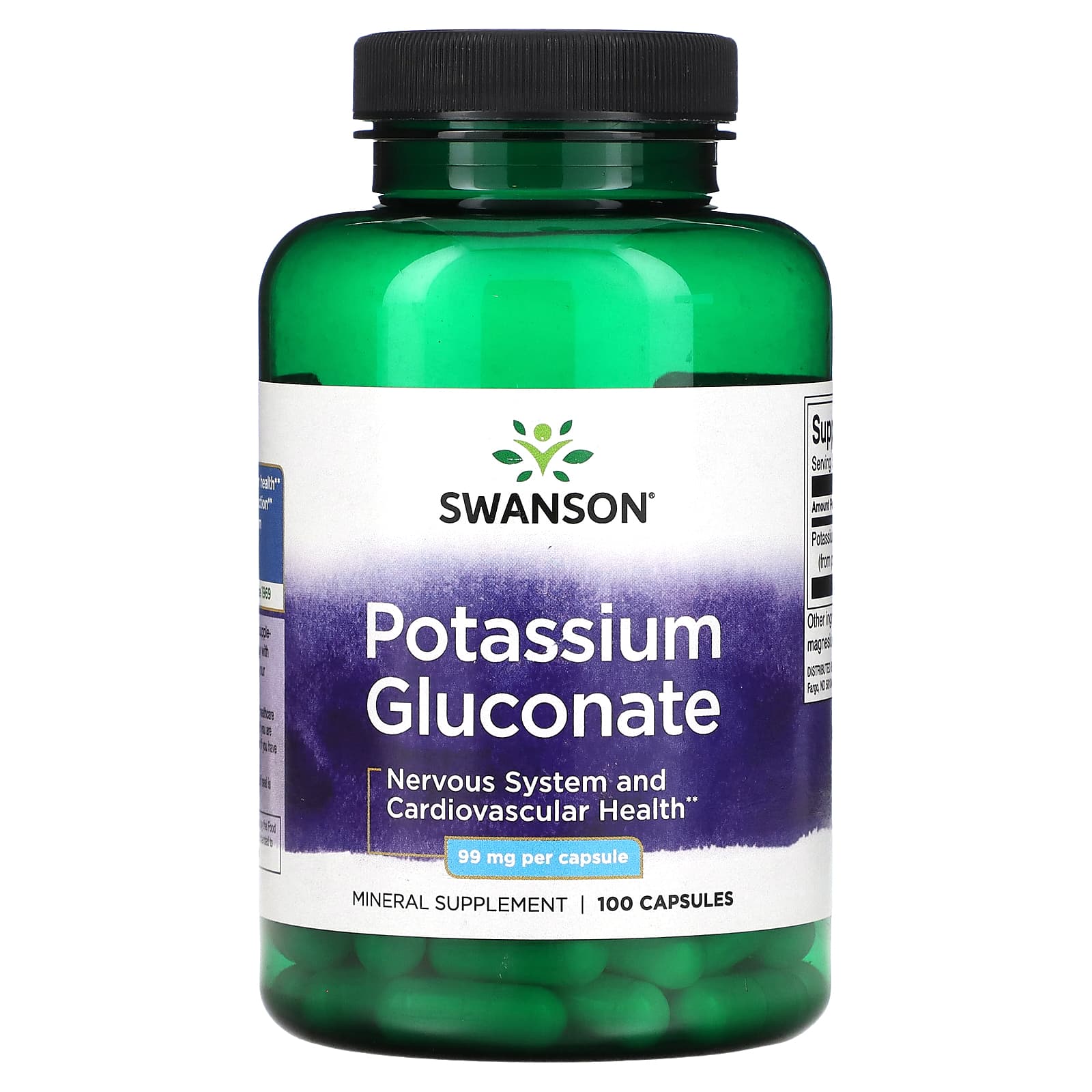 Swanson-Potassium Gluconate-99 mg-100 Capsules