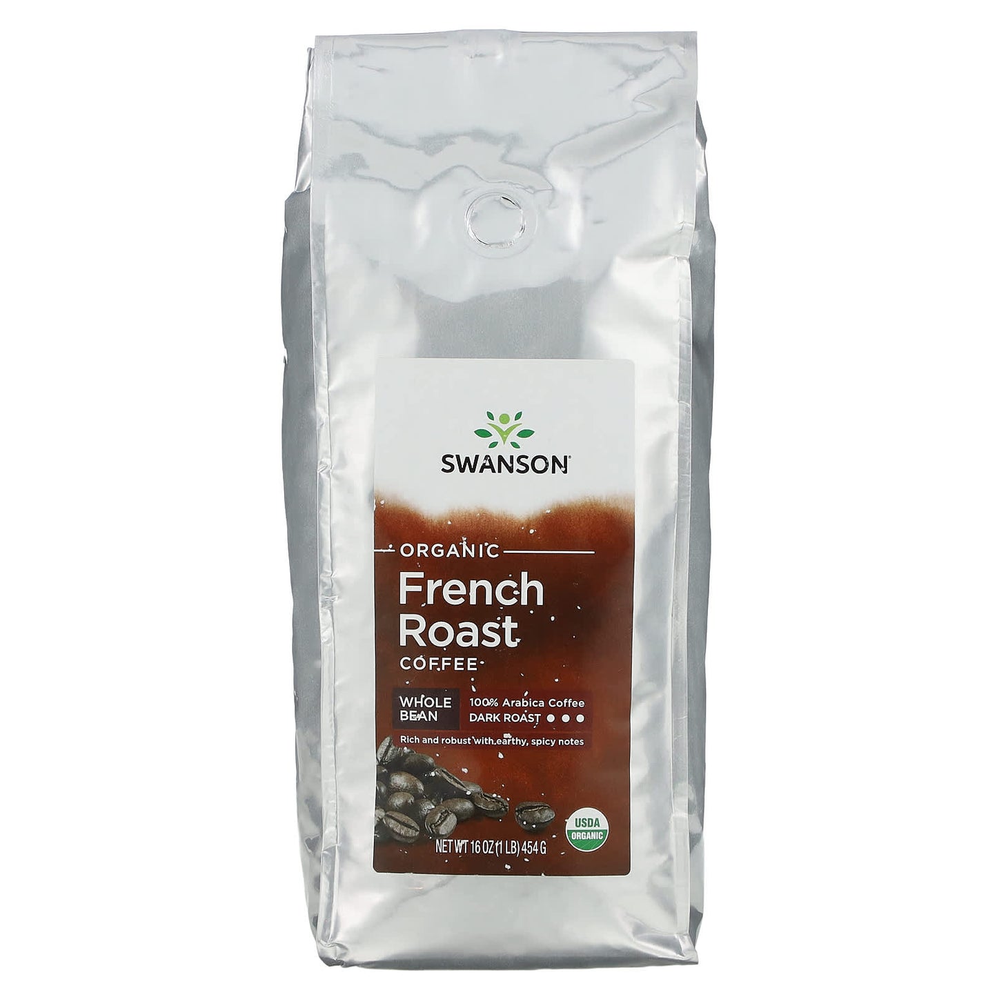 Swanson-Organic French Roast Coffee-Whole Bean-Dark Roast-16 oz (454 g)