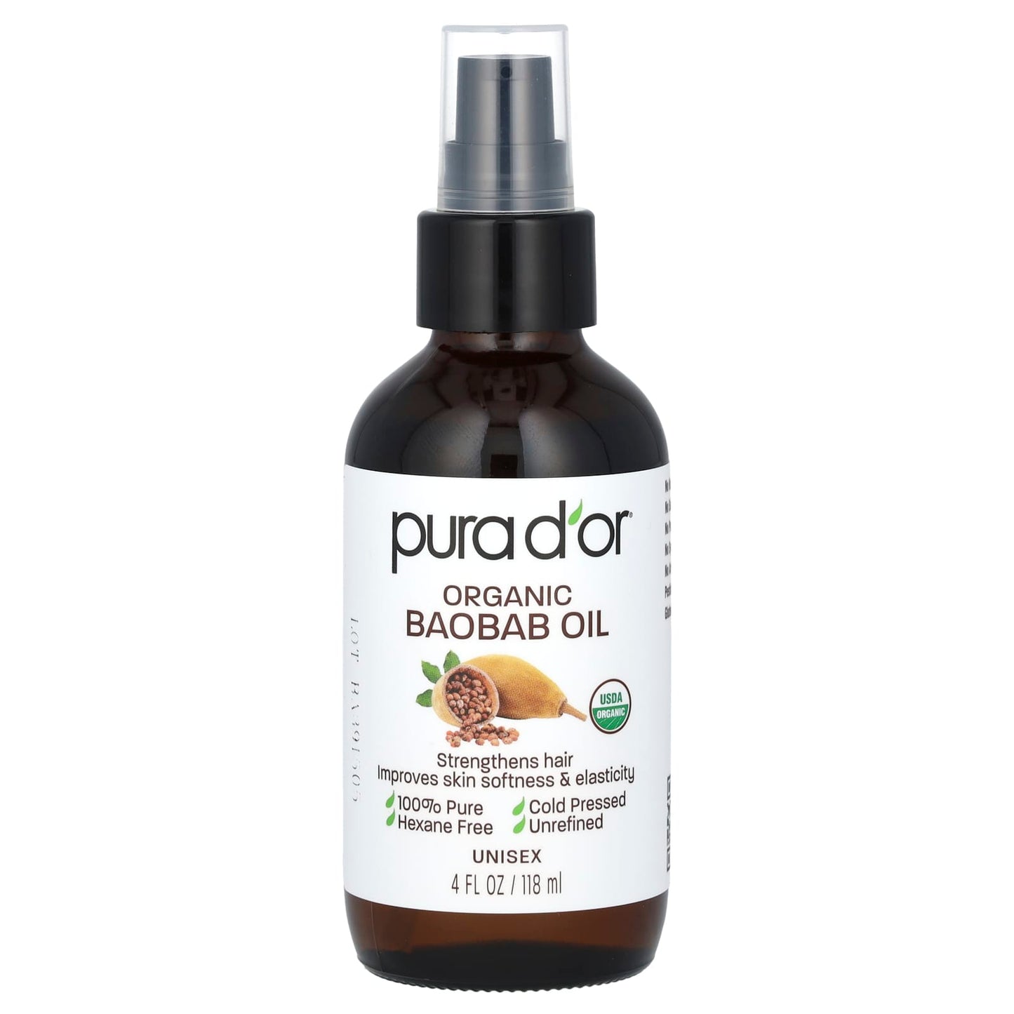 Pura D'or-Organic Baobab Oil-4 fl oz (118 ml)