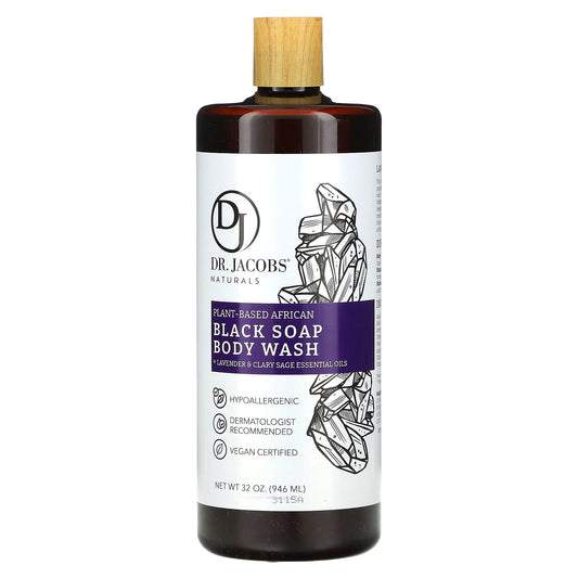 Dr. Jacobs Naturals-Plant-Based African Black Soap Body Wash-Lavender & Clary Sage Essential Oils-32 oz (946 ml)