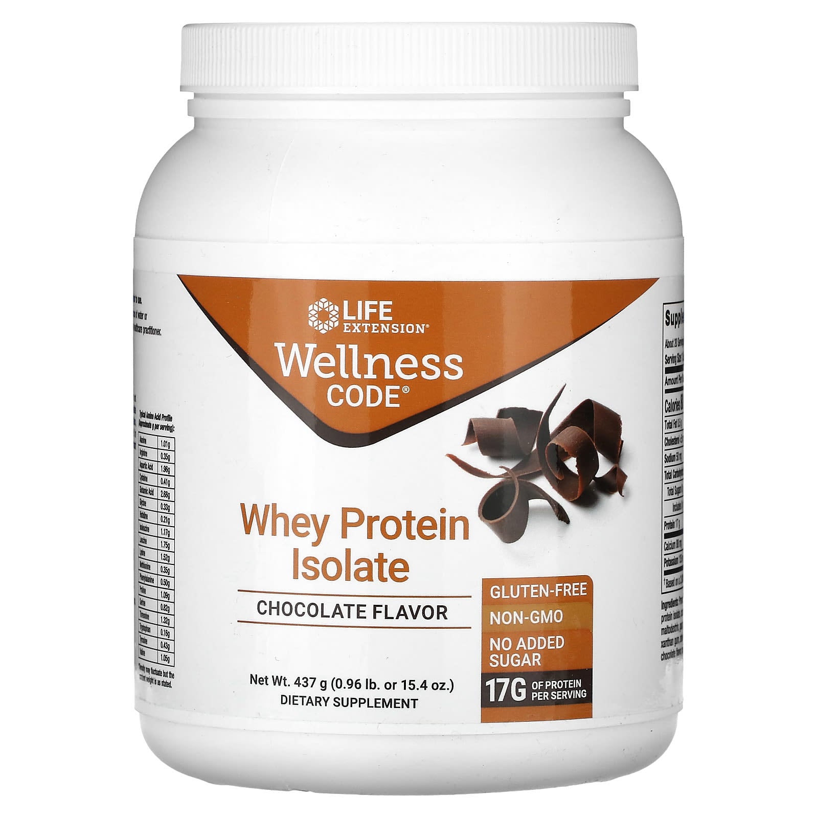 Life Extension-Wellness Code-Whey Protein Isolate-Chocolate-0.96 lb (437 g)