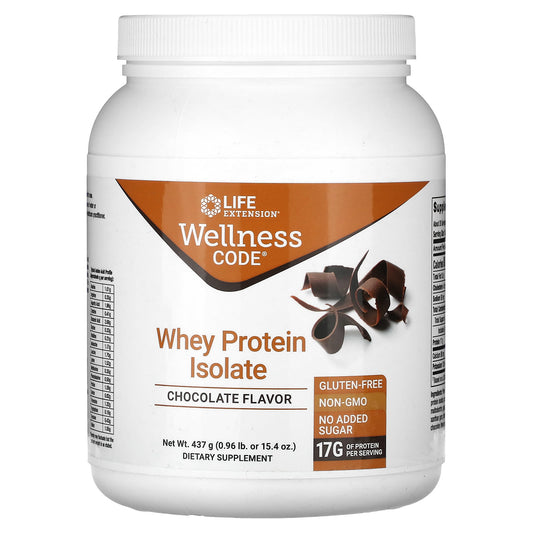 Life Extension-Wellness Code-Whey Protein Isolate-Chocolate-0.96 lb (437 g)