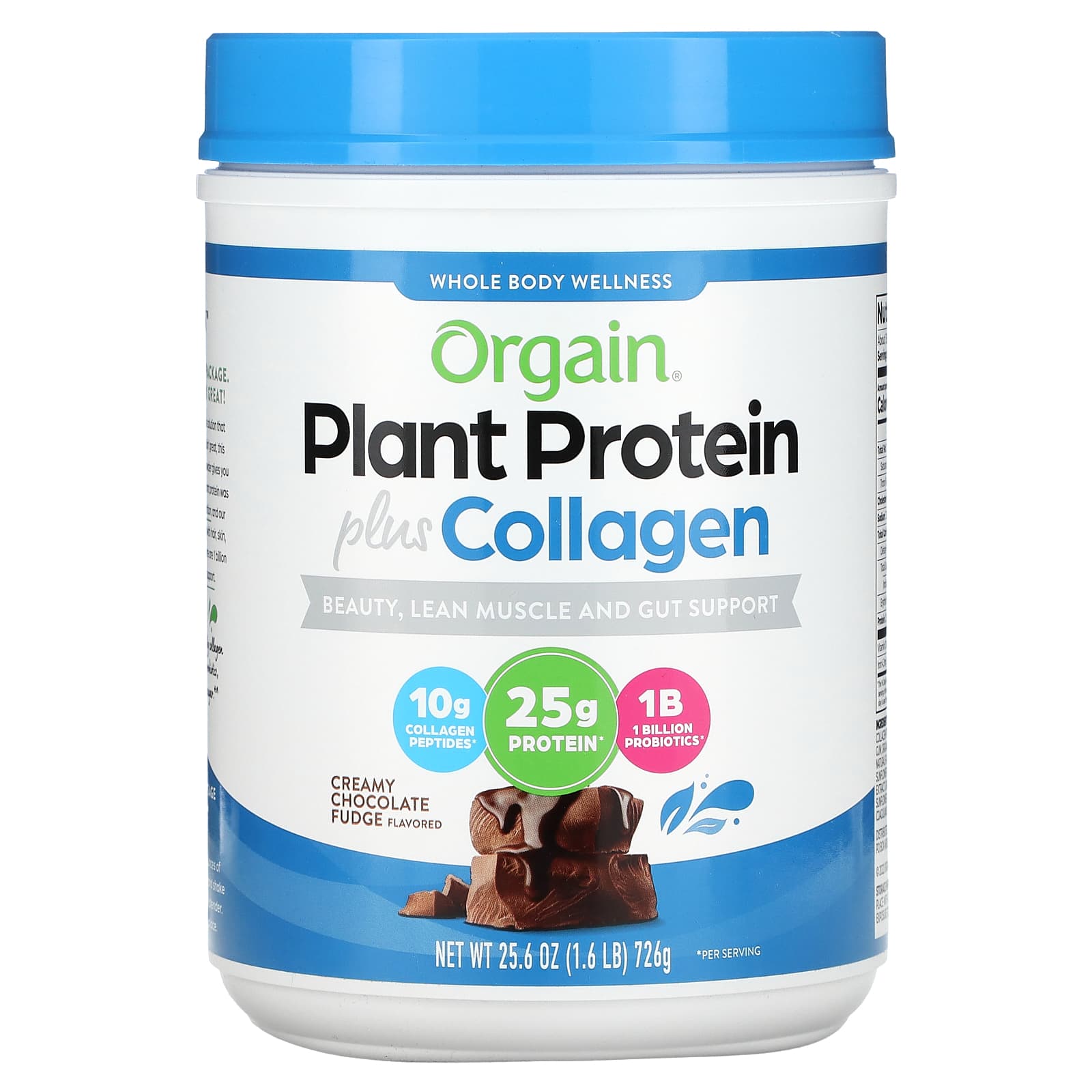 Orgain-Plant Protein Plus Collagen-Creamy Chocolate Fudge-1.6 lb (726 g)