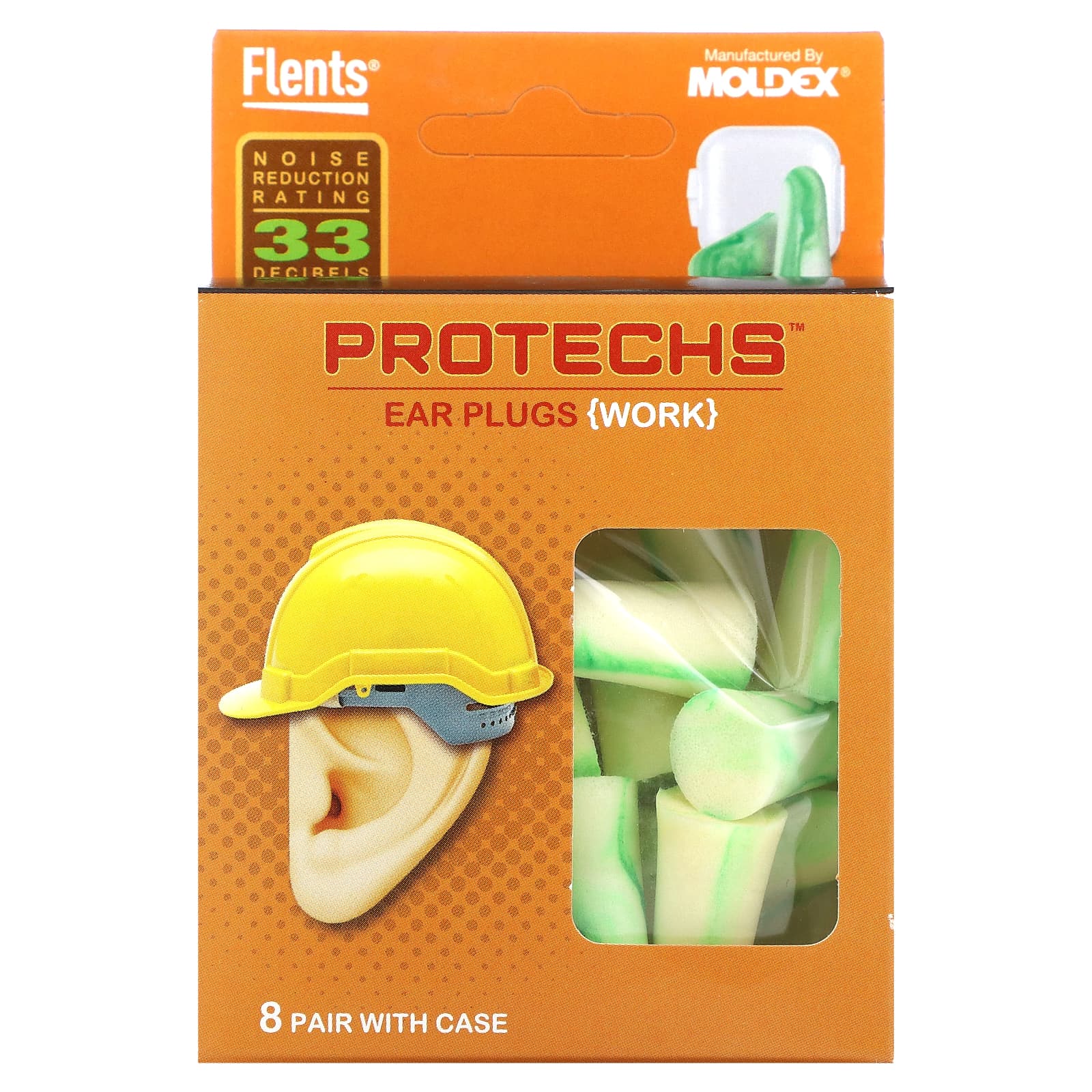 Flents-Protechs-Work Ear Plugs-8 Pair with Case