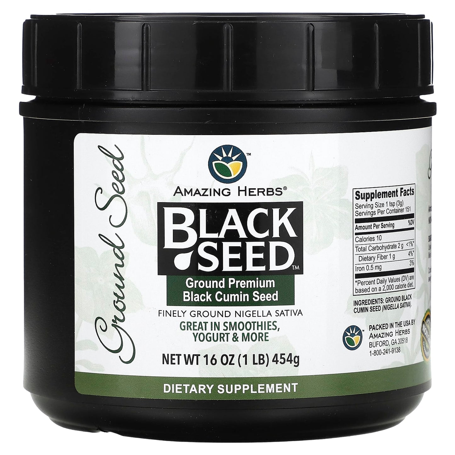 Amazing Herbs-Black Seed-Ground Premium Black Cumin Seed-1 lb (454 g)