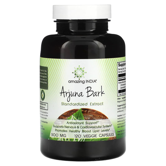 Amazing India-Arjuna Bark-Standardized Extract-500 mg-120 Veggie Capsules