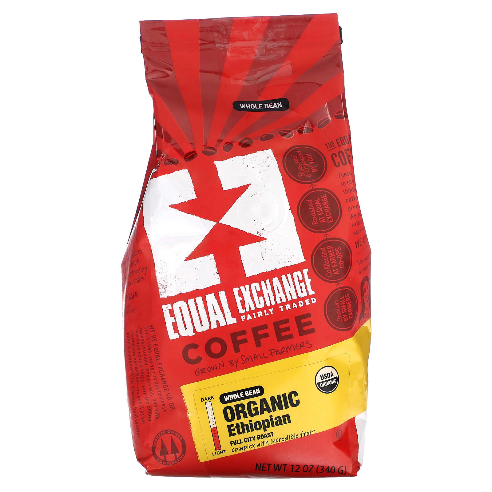 Equal Exchange-Organic Coffee-Ethiopian-Whole Bean-Full City Roast-12 oz (340 g)