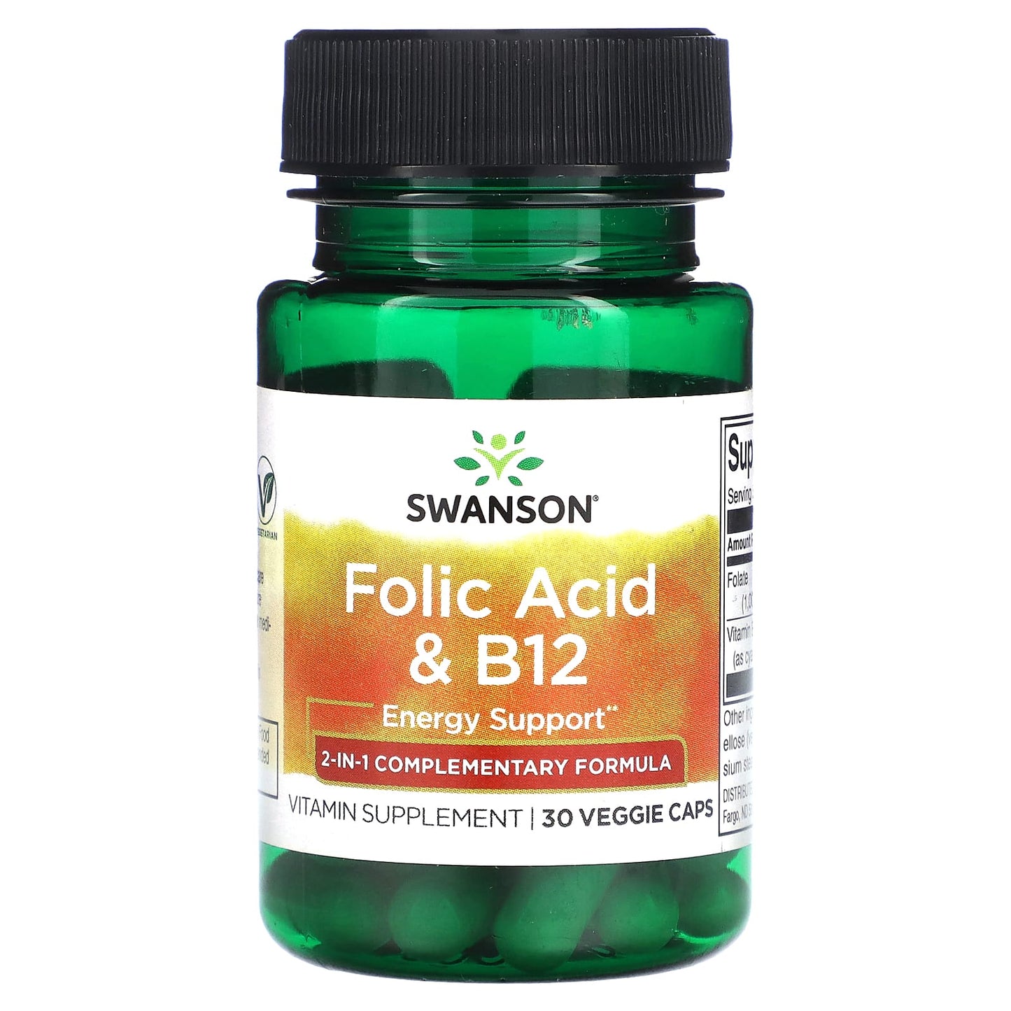 Swanson-Folic Acid & B12-30 Veggie Caps