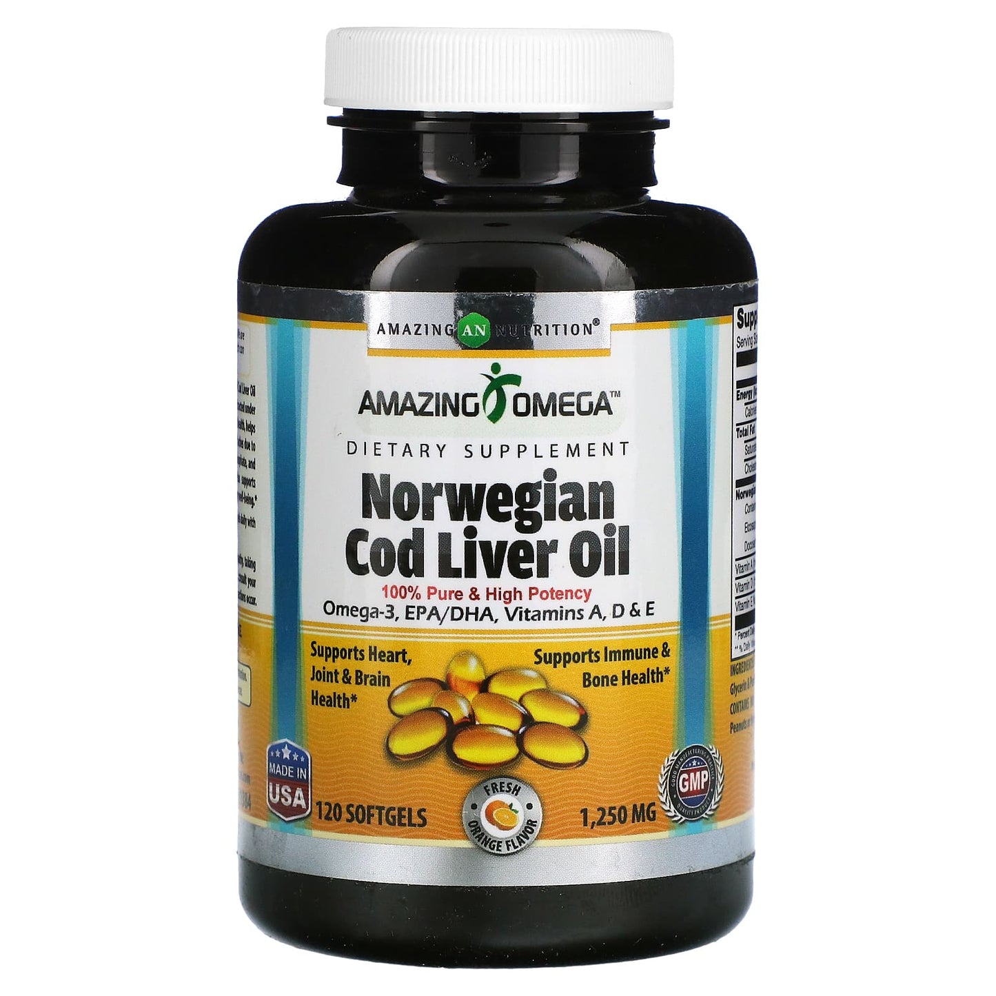 Amazing Nutrition-Norwegian Cod Liver Oil-Orange-1,250 mg-120 Softgels