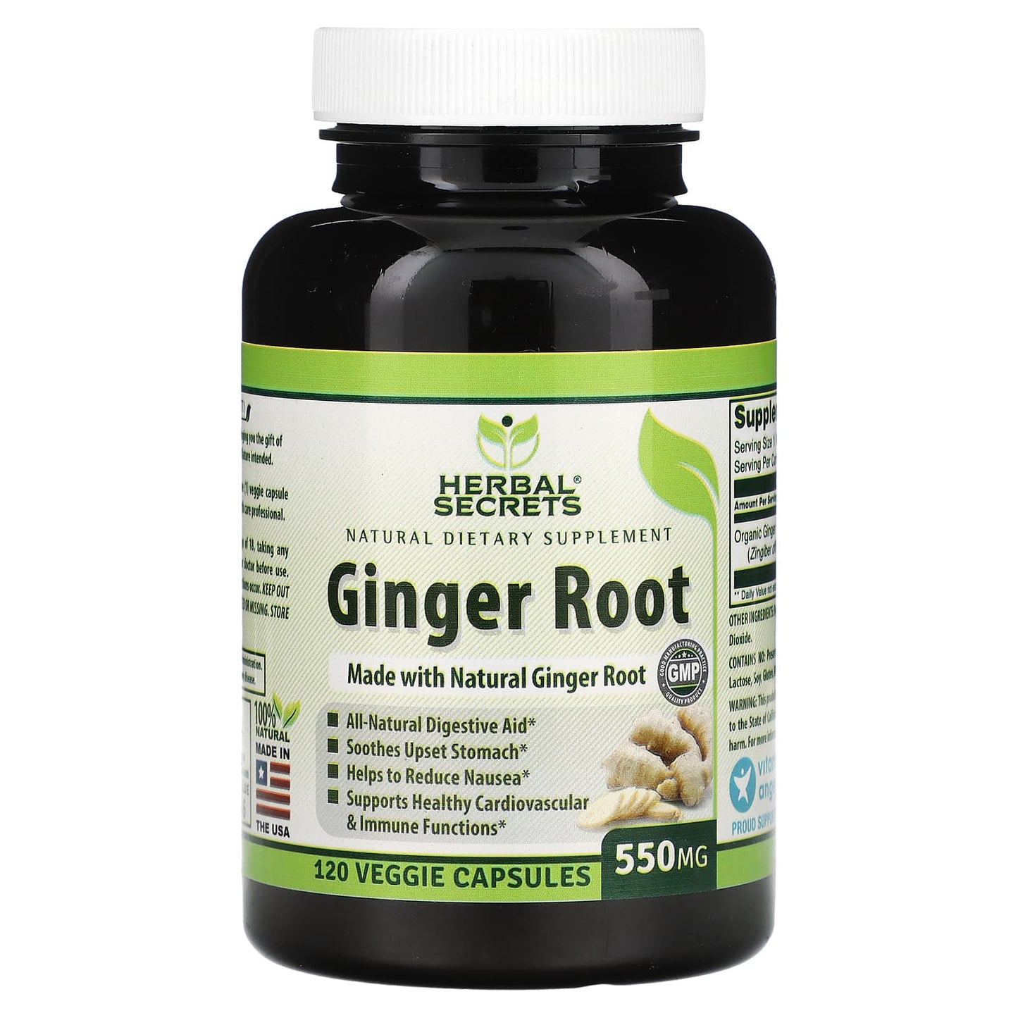 Herbal Secrets-Ginger Root-550 mg-120 Veggie Capsules