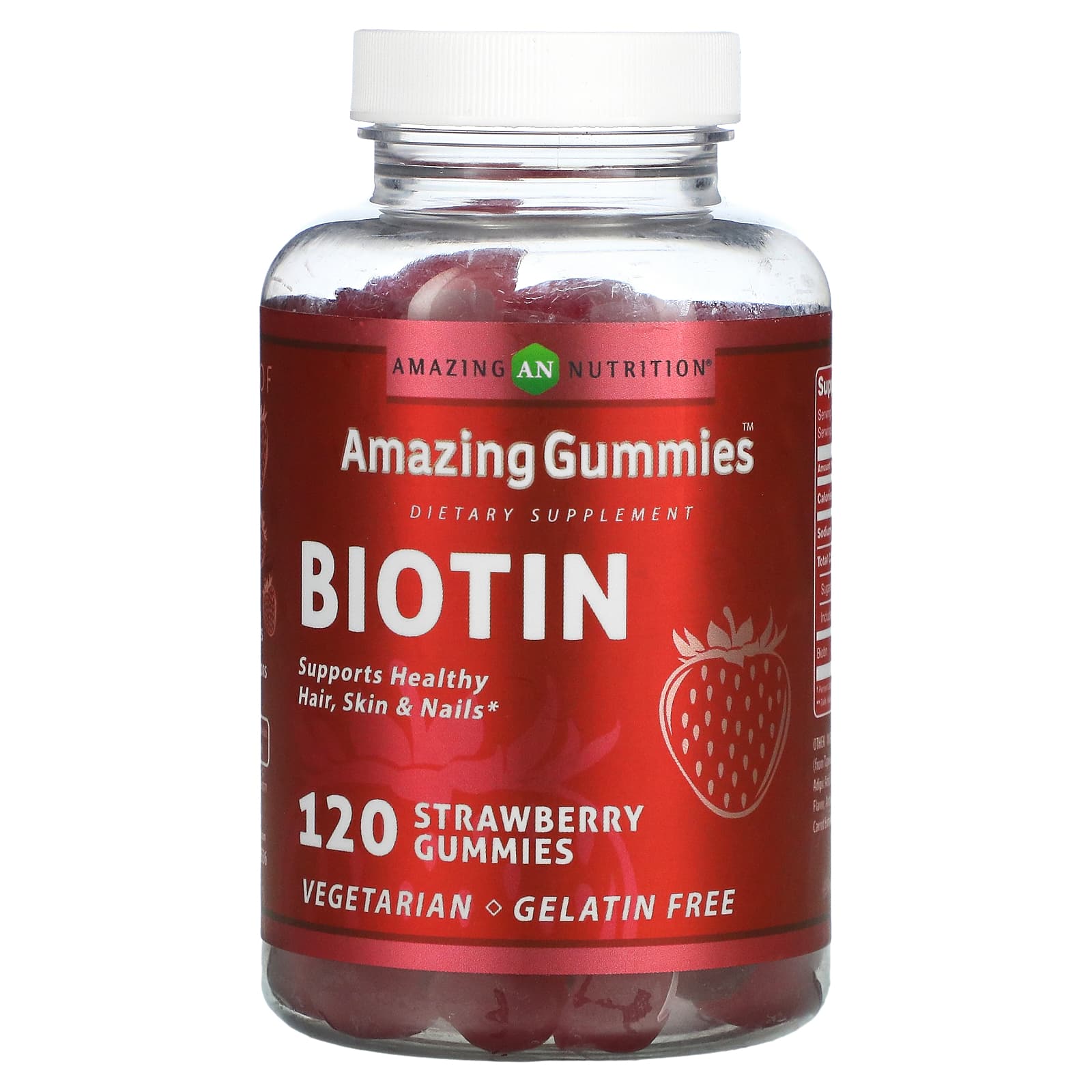 Amazing Nutrition-Amazing Gummies-Biotin-Strawberry-120 Gummies