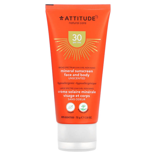 ATTITUDE-Mineral Sunscreen Face and Body-SPF 30-Unscented-2.6 oz (75 g)