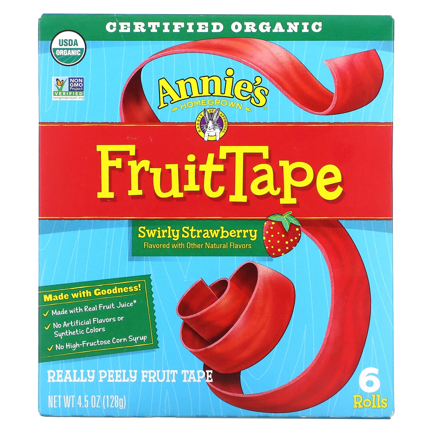 Annie's Homegrown-FruitTape-Swirly Strawberry-6 Rolls-4.5 oz (128 g)