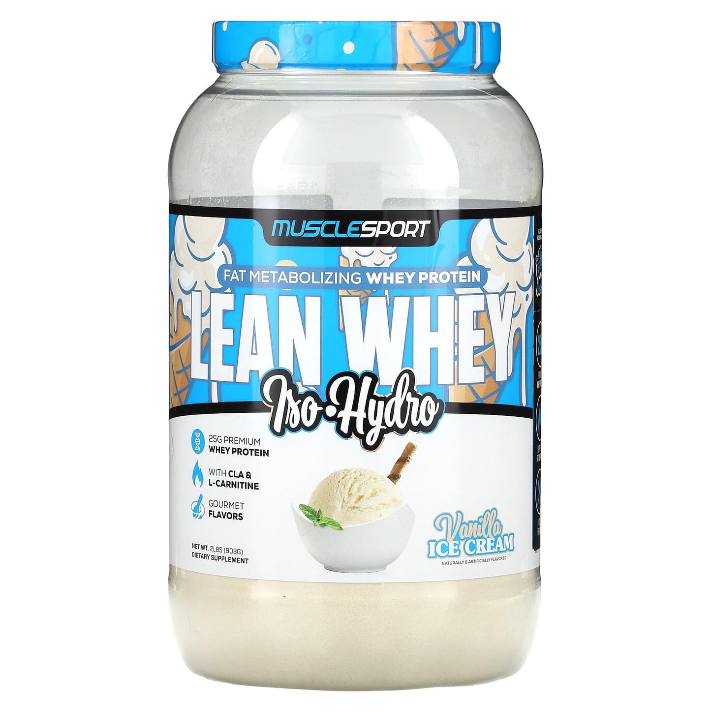 MuscleSport-Lean Whey-Iso-Hydro-Vanilla Ice Cream-2 lbs (908 g)