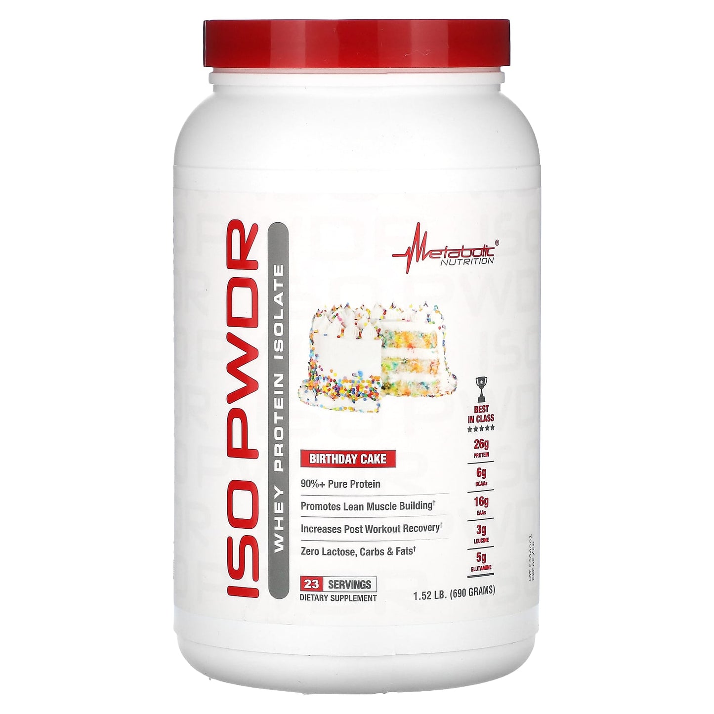 Metabolic Nutrition-ISOpwdr-Whey Protein Isolate-Birthday Cake-1.52 lbs (690 g)