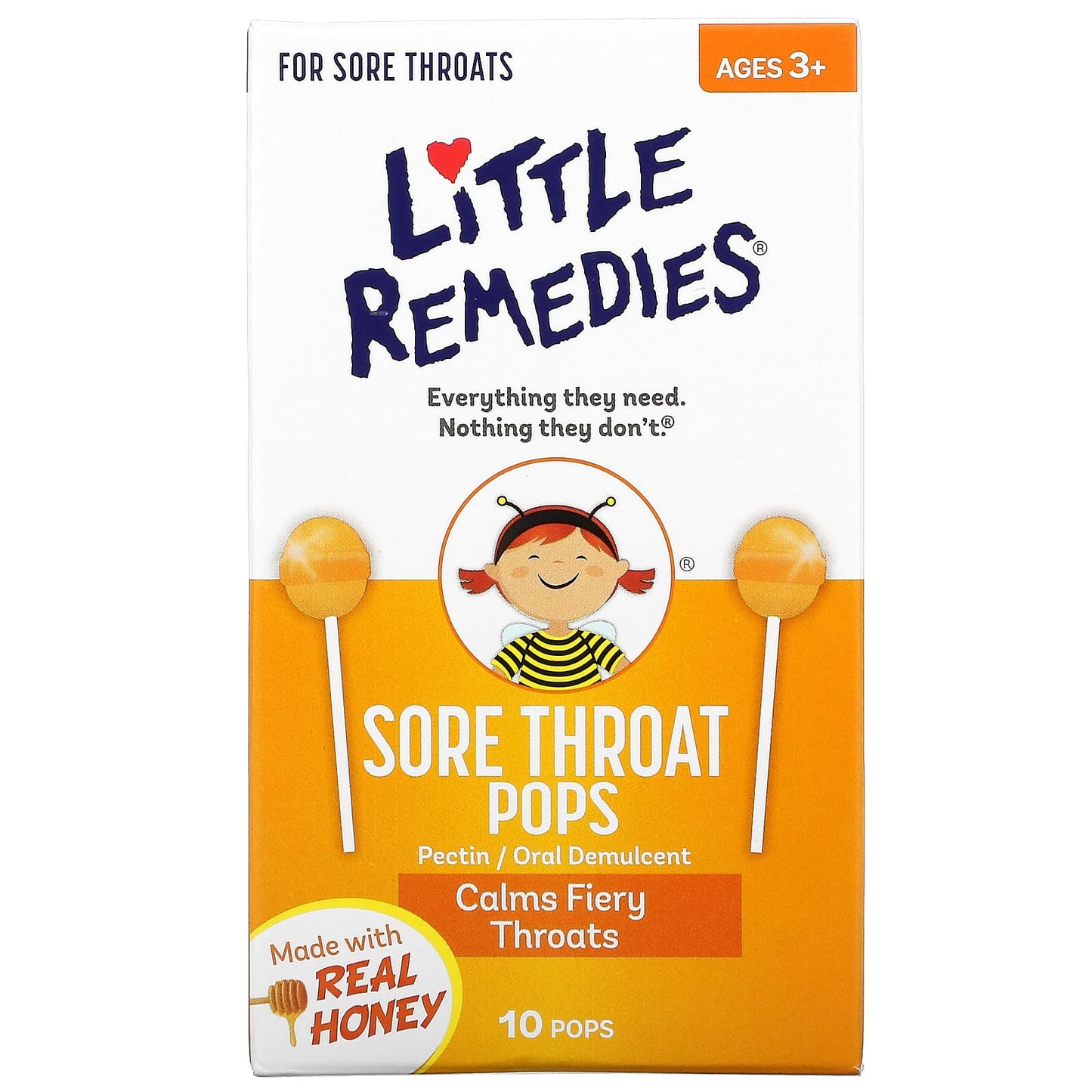 Little Remedies-Sore Throat Pops-Made with Real Honey-Ages 3+-10 Pops