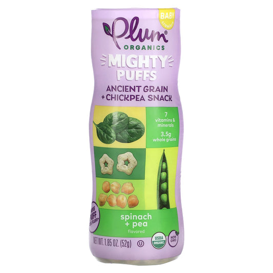 Plum Organics-Mighty Puffs-Ancient Grain + Chickpea Snack-Baby-Spinach + Pea-1.85 oz (52 g)