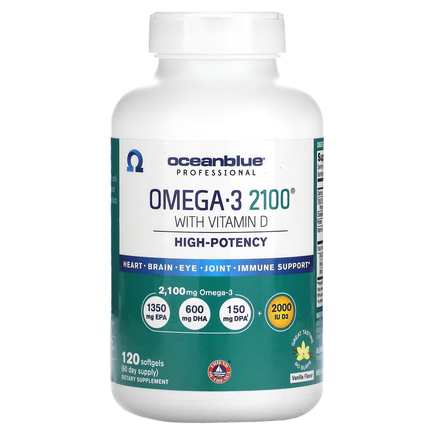 OceanBlue-Professional-Omega-3 2100 With Vitamin D-High Potency-Vanilla-120 Softgels