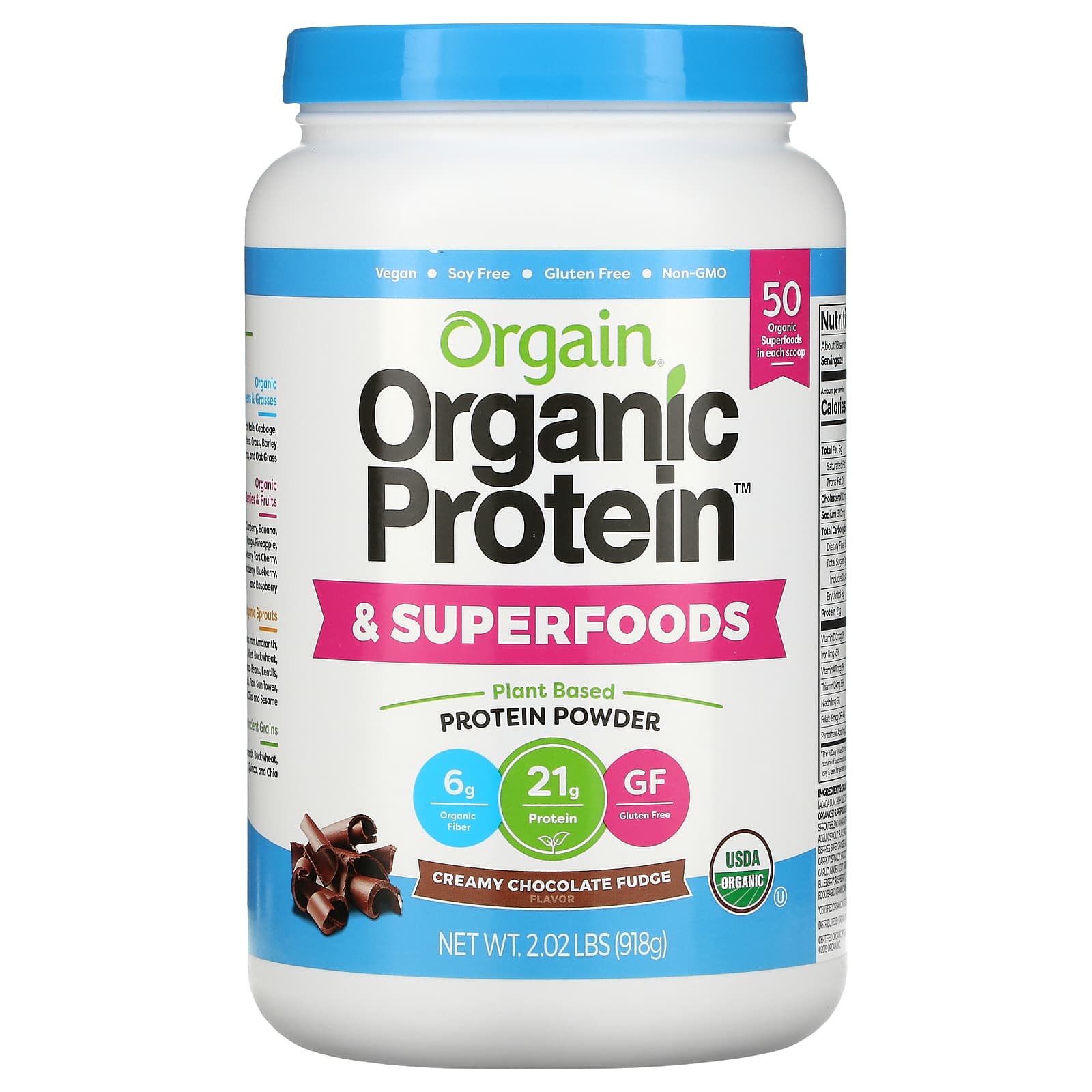 Orgain-Organic Protein & Superfoods Powder-Plant Based-Creamy Chocolate Fudge-2.02 lbs (918 g)