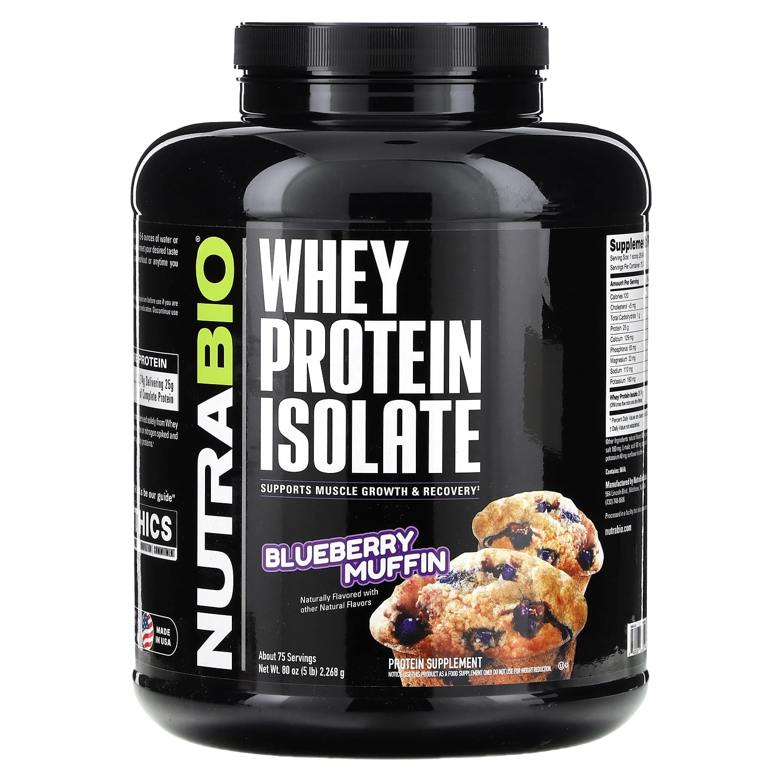 NutraBio-Whey Protein Isolate-Blueberry Muffin-5 lb (2,268 g)