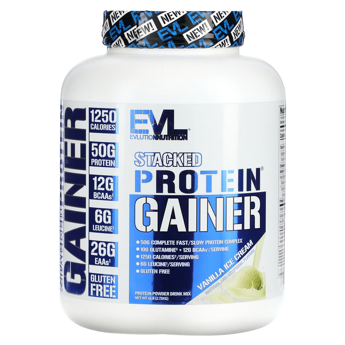 EVLution Nutrition-Stacked Protein Gainer-Vanilla Ice Cream-6 lbs (2.72 kg)