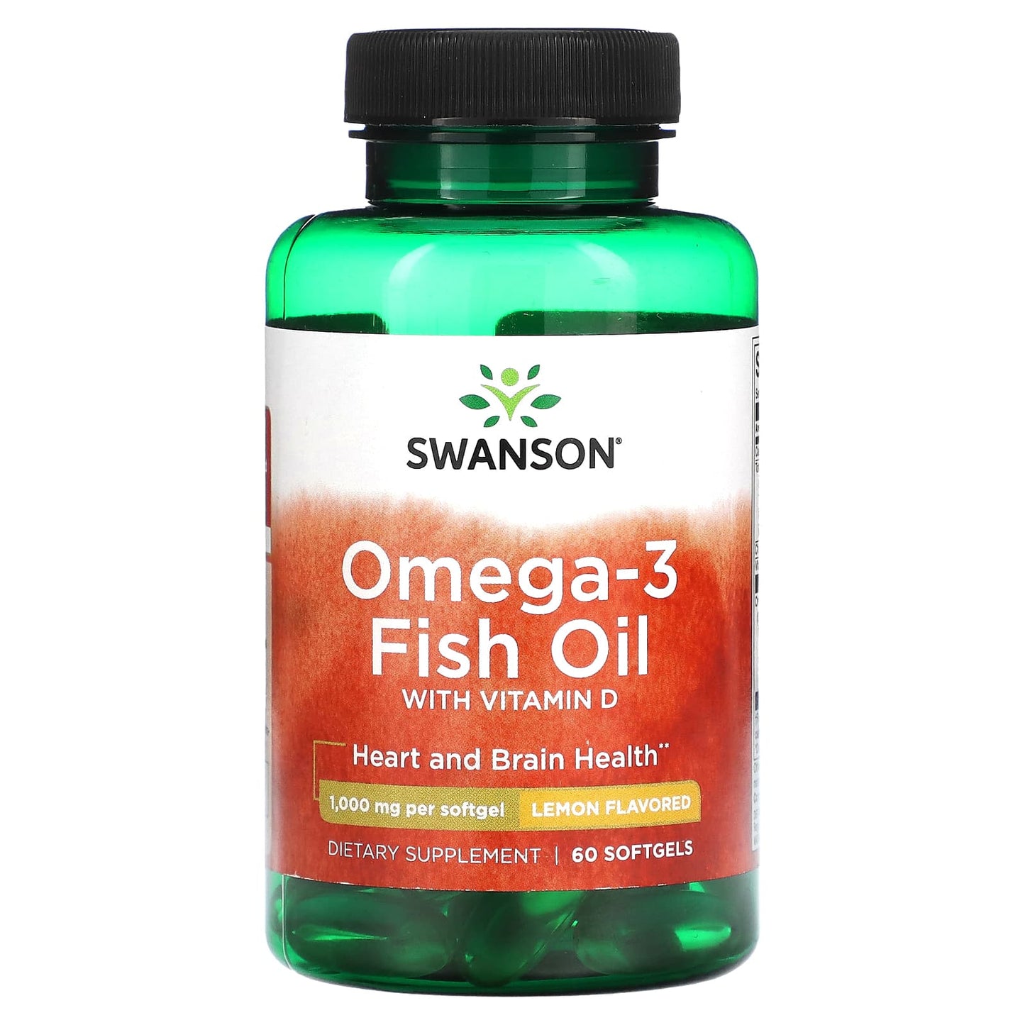 Swanson-Omega-3 Fish Oil with Vitamin D-Lemon-1,000 mg-60 Softgels