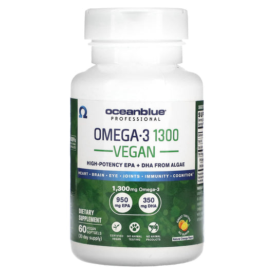 OceanBlue-Professional-Vegan Omega-3 1300-High-Potency-Natural Orange-60 Vegan Softgels