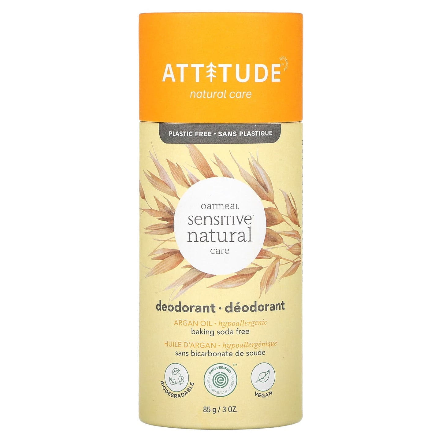 ATTITUDE-Oatmeal Sensitive Natural Care Deodorant-Argan Oil-3 oz (85 g)