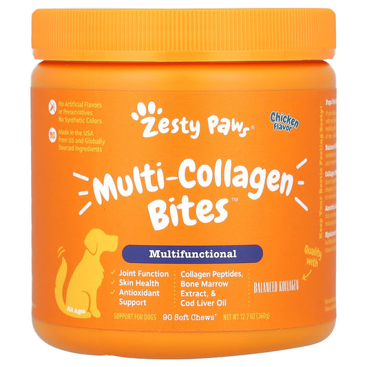 Zesty Paws-Multi-Collagen Bites-For Dogs-Multifunctional-All Ages-Chicken-90 Soft Chews