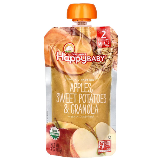 Happy Family Organics-Happy Baby-Organic Baby Food-6+ Months-Apples-Sweet Potatoes & Granola-4 oz (113 g)