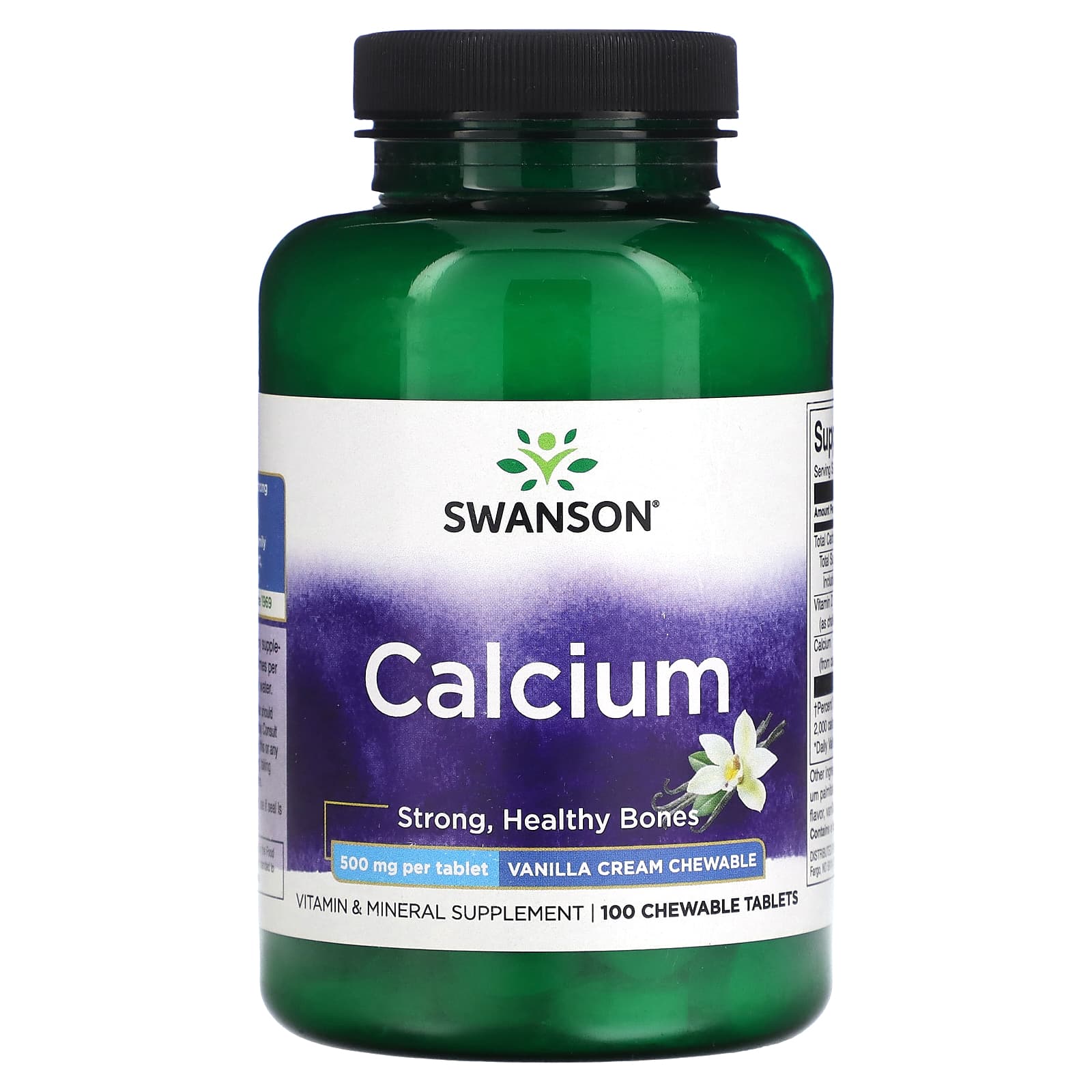 Swanson-Calcium-Vanilla Cream-500 mg-100 Chewable Tablets