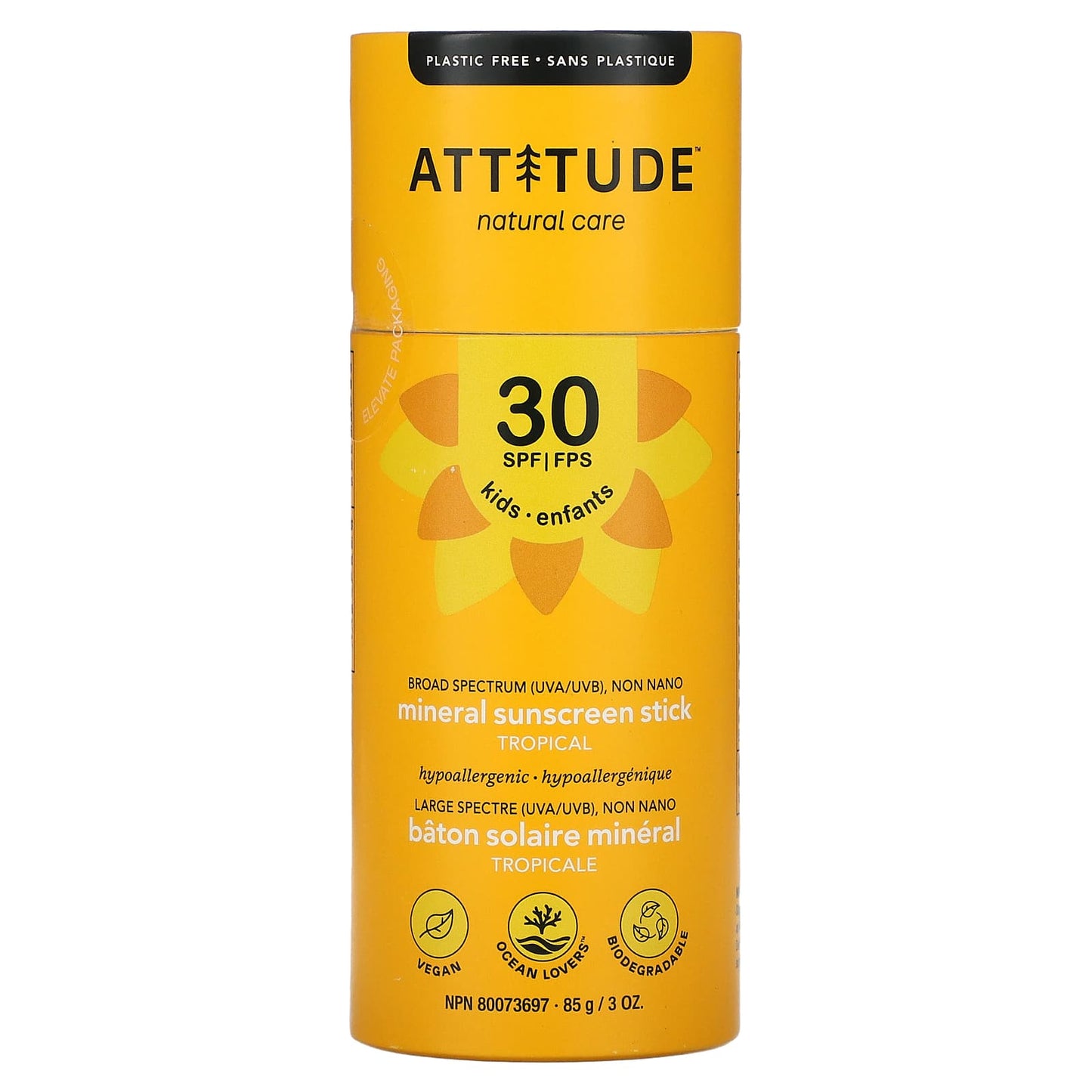 ATTITUDE-Kids-Mineral Sunscreen Stick-SPF 30-Tropical-3 oz (85 g)