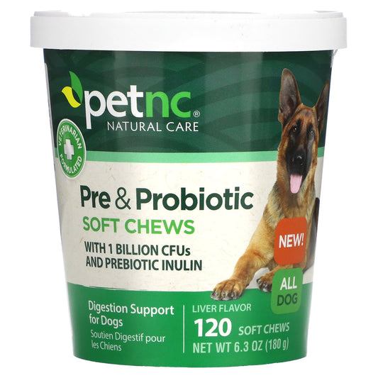 petnc NATURAL CARE-Pre & Probiotic Soft Chews-All Dogs-Liver-120 Soft Chews-6.3 oz (180 g)