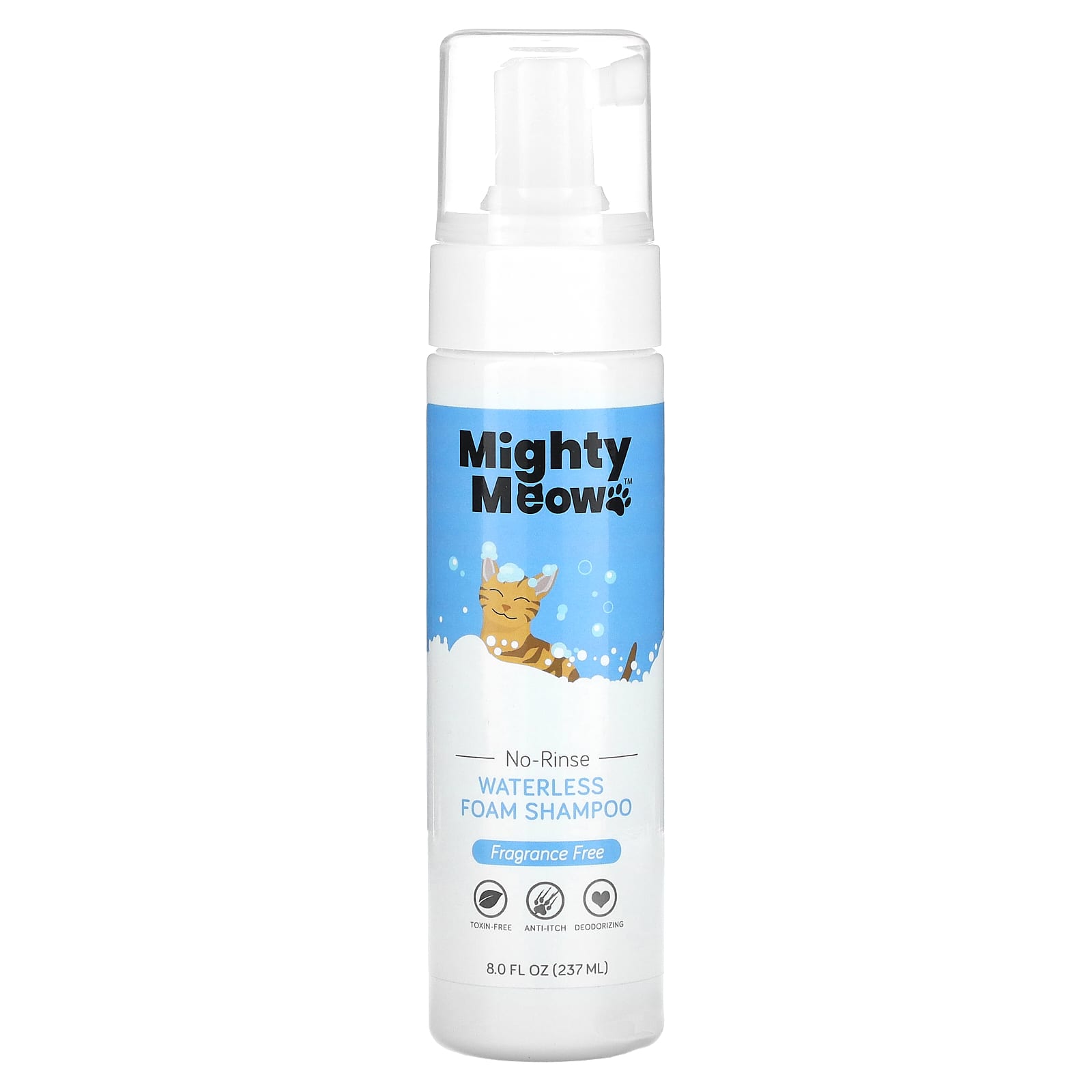 Mighty Mutt-Mighty Meow-Waterless Foam Shampoo-For Cats-Fragrance Free-8 fl oz (237 ml)