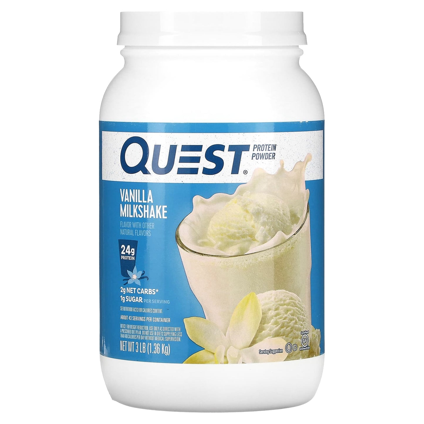 Quest Nutrition-Protein Powder-Vanilla Milkshake-3 lb (1.36 kg)