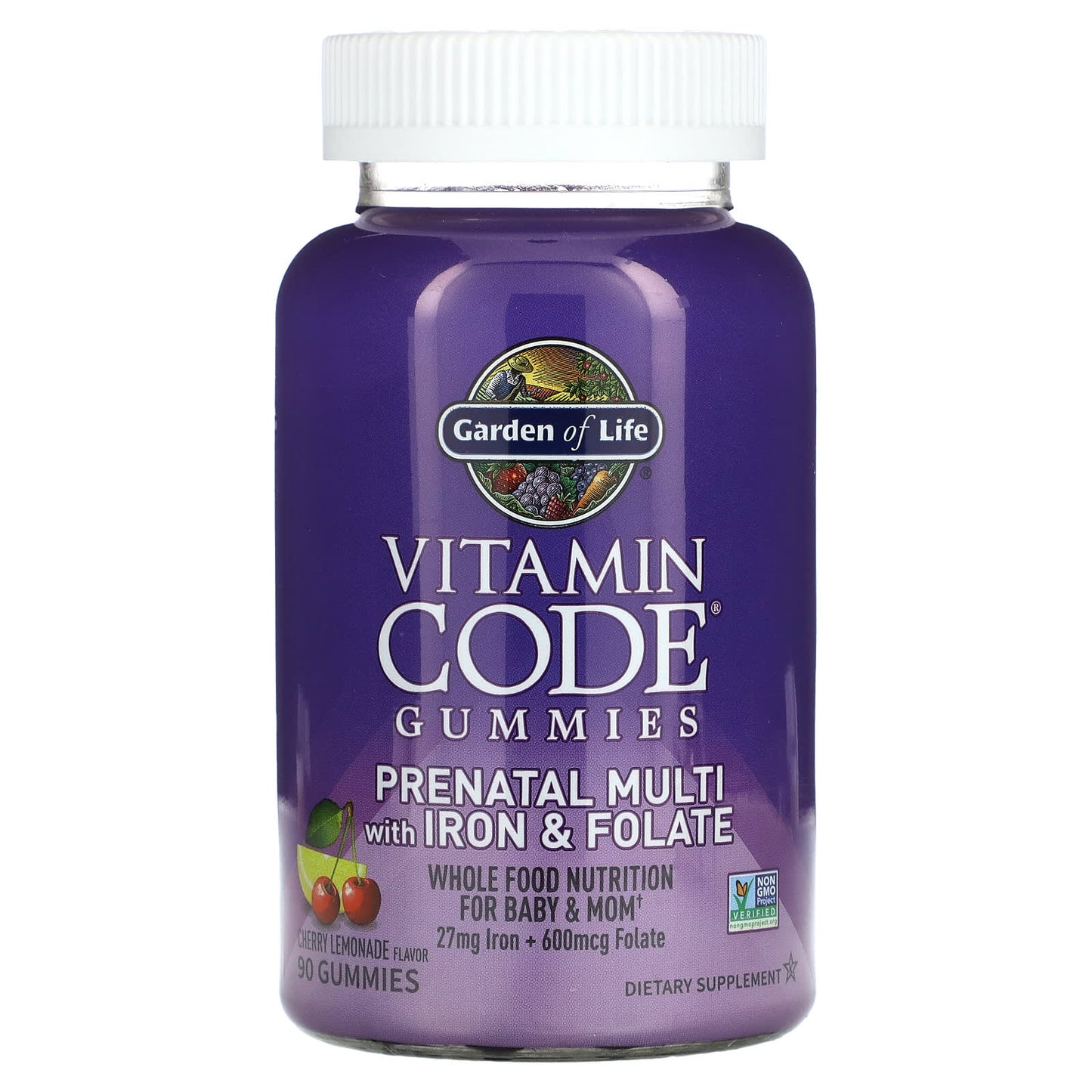 Garden of Life-Vitamin Code Gummies-Prenatal Multi with Iron & Folate-Cherry Lemonade-90 Gummies